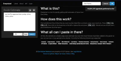 Screenshot of evepraisal.com