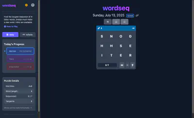 Screenshot of wordseq game