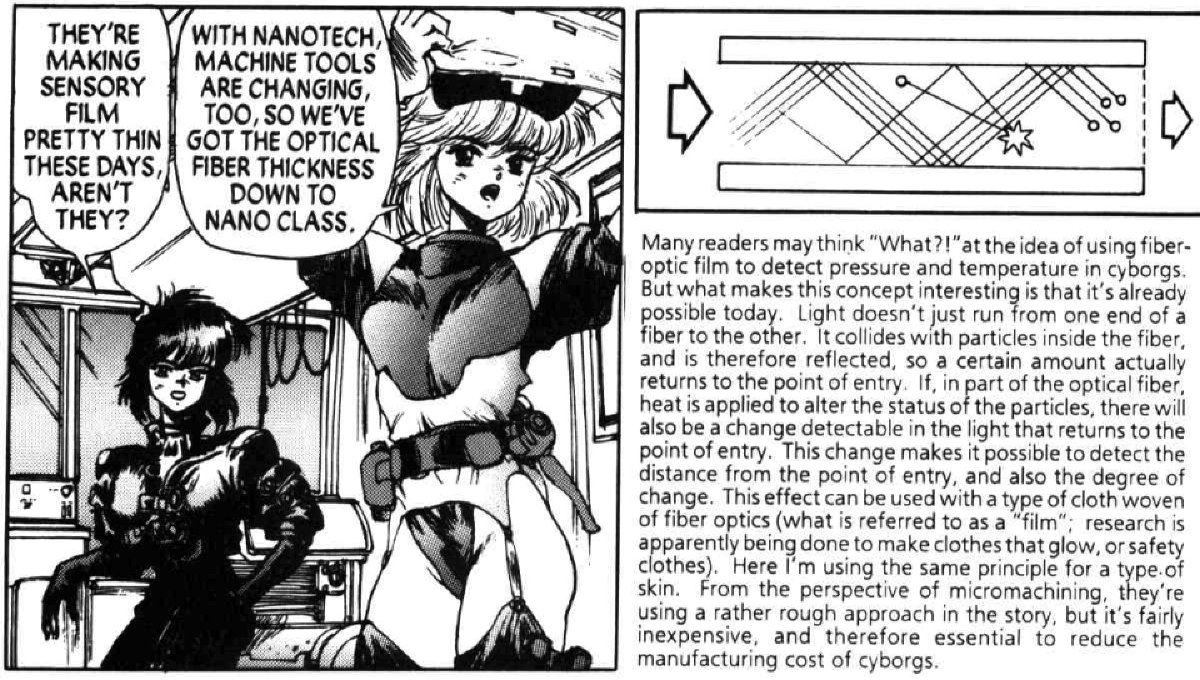 An example of the manga&rsquo;s technical asides. It grounds advanced cybernetics in existing tech like detecting reflections in optical fiber strands, which is a widely used technique in telecommunications fiber optics today.