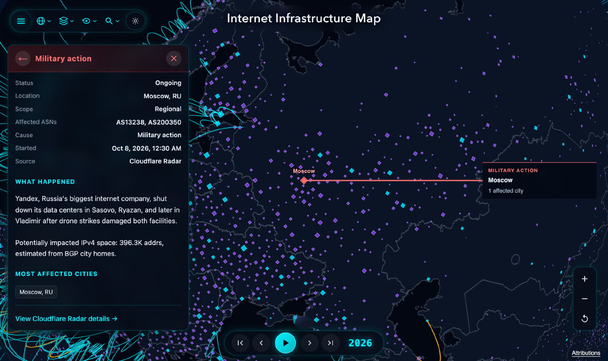 Active outage alert on the map