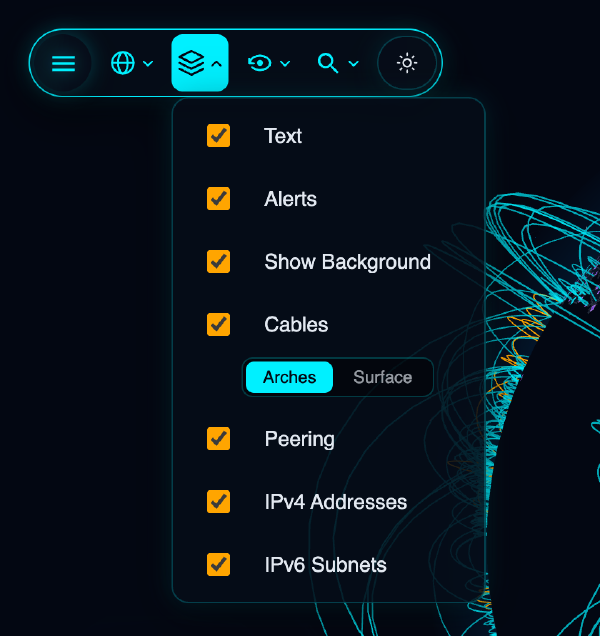 The layers menu in the top toolbar